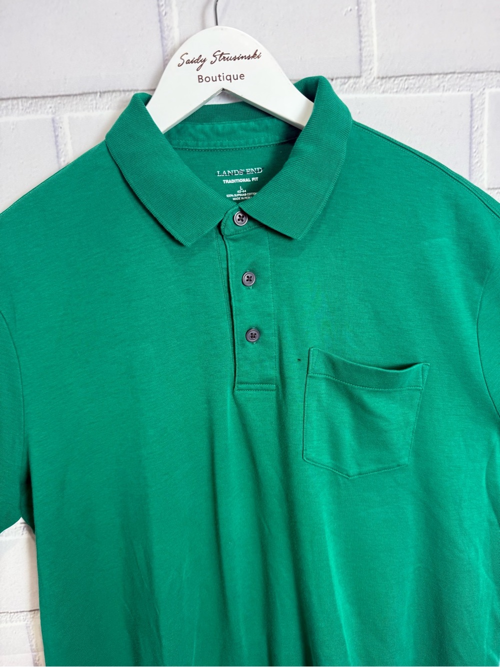 Lands’ End Men’s Traditional Fit Green Supima Cotton Pocket Polo Shirt Size L 42 - Picture 4 of 11